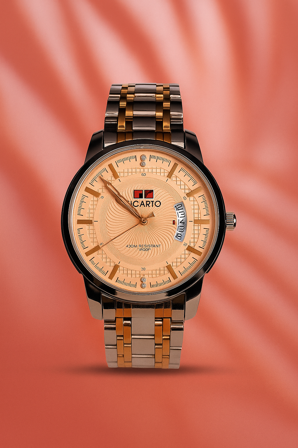 Ticarto Classic Watch – Half Moon Date Display | Available in Peach, Black & White Dials