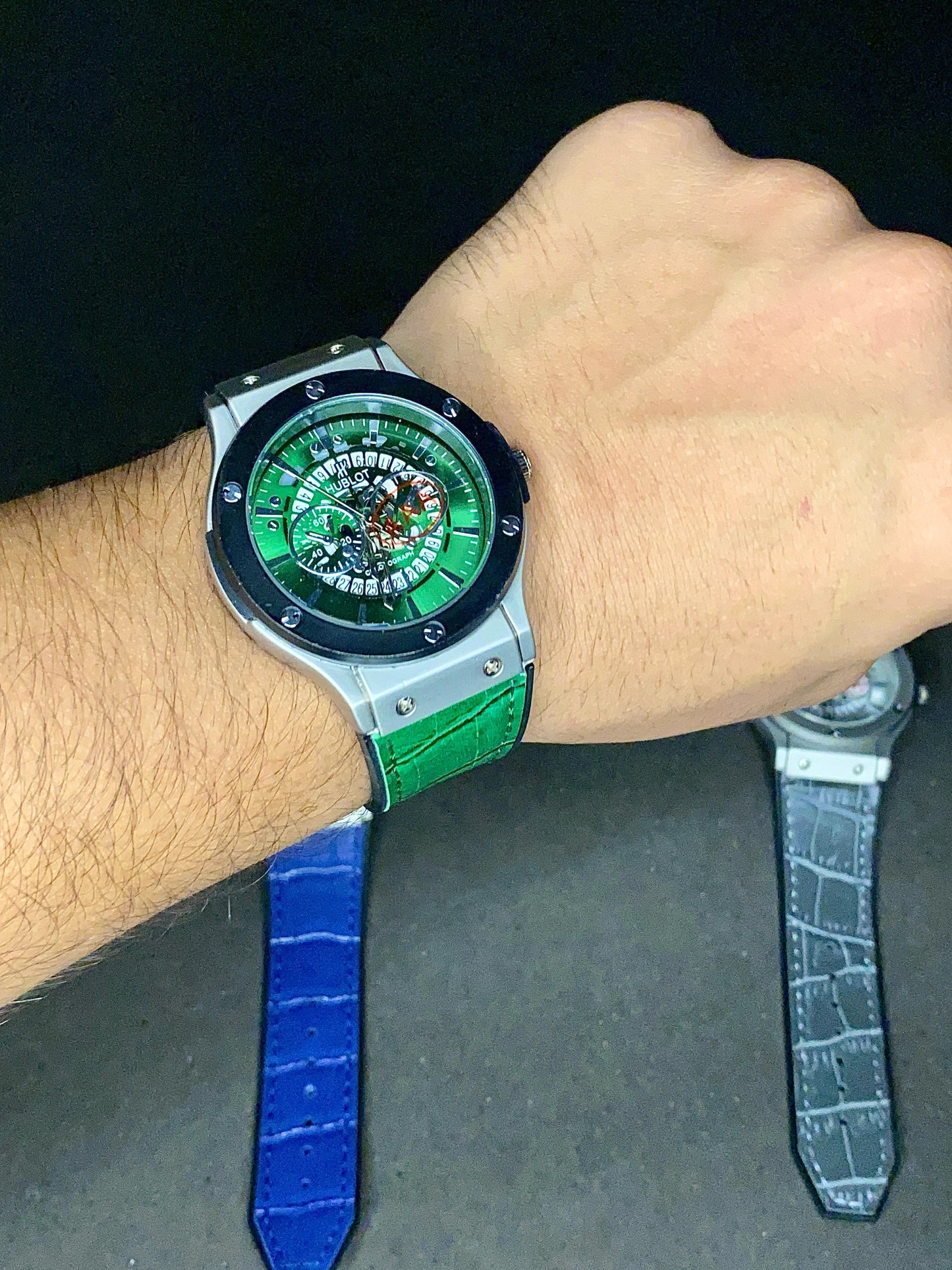 Luxury Men’s Watch Collection – Grey, Blue & Green Leather Strap