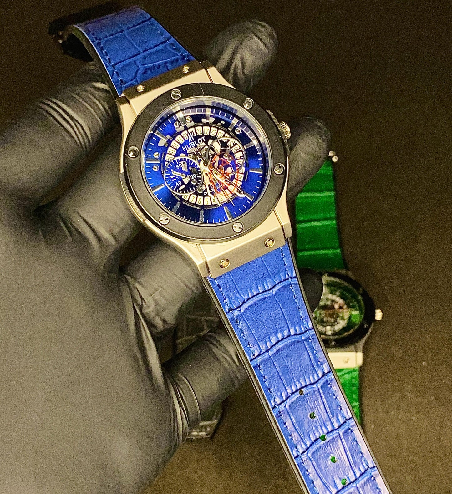 Luxury Men’s Watch Collection – Grey, Blue & Green Leather Strap