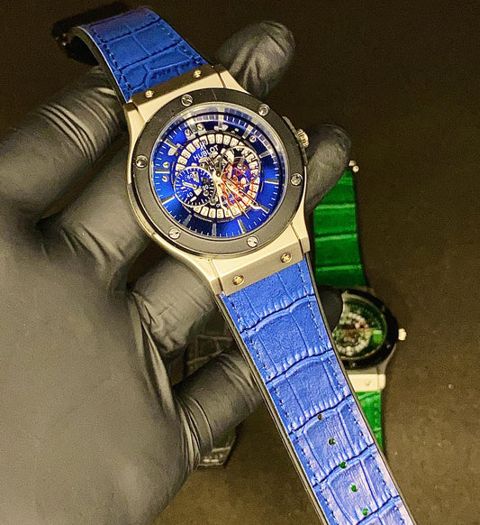 Luxury Men’s Watch Collection – Grey, Blue & Green Leather Strap