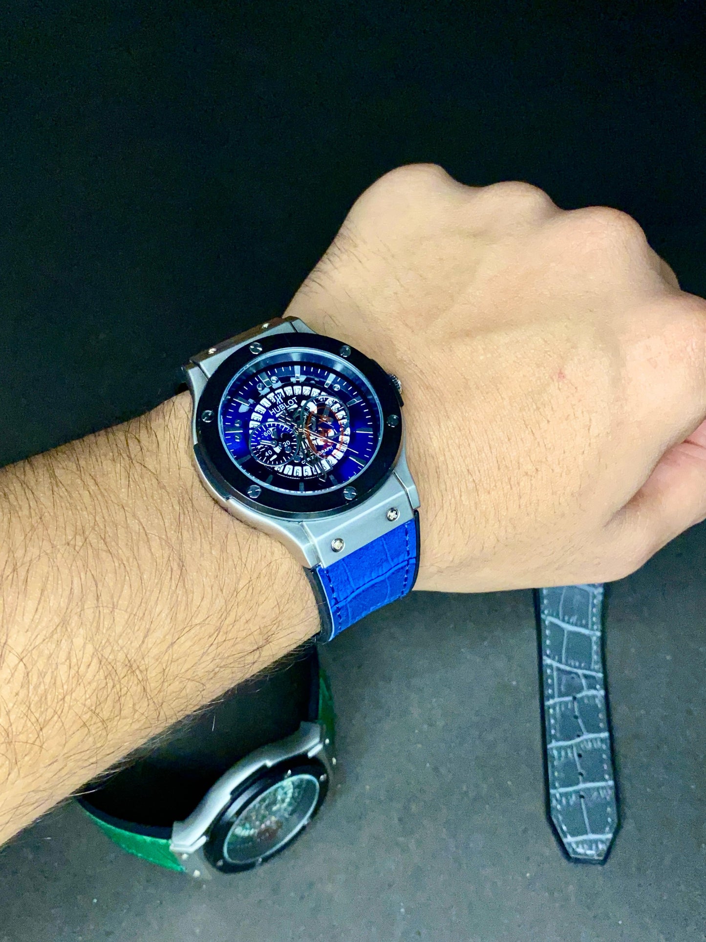 Luxury Men’s Watch Collection – Grey, Blue & Green Leather Strap