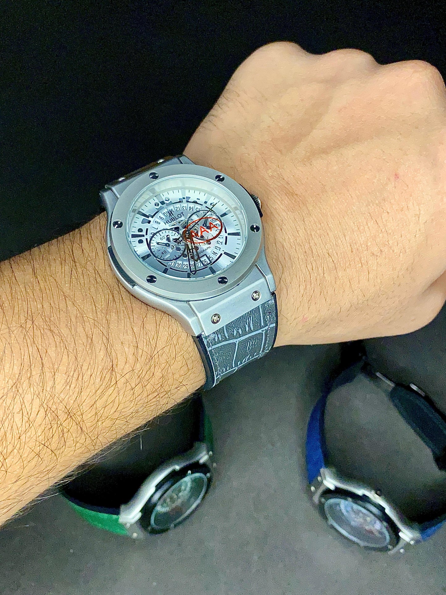 Luxury Men’s Watch Collection – Grey, Blue & Green Leather Strap